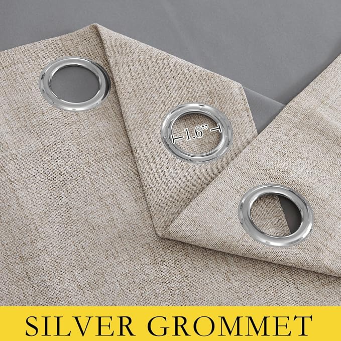 NICETOWN Oatmeal Bedroom Full Blackout Linen Curtain Panels Set of 2, Thick - Image 6