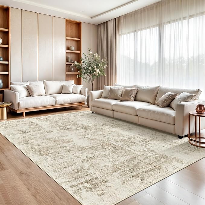 Abstract Rug 8x10 Large Living Room Rugs Neutral Modern Washable Area Rugs - Image 2