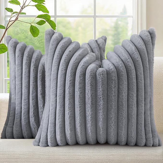 decorUhome Cozy Faux Fur Throw Pillow Covers 20x20 Set of 2 Decorative Soft by decorUhome