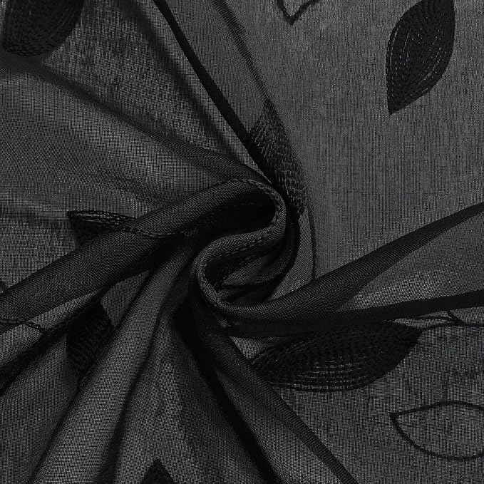 HOMEIDEAS Black Sheer Curtains 52 X 96 Inches Length 2 Panels Black Embroidered - Image 7