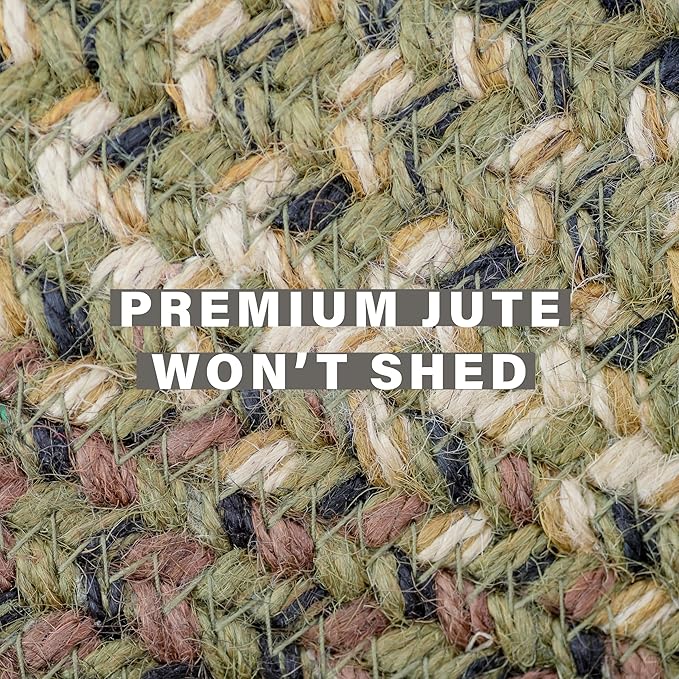 Homespice Pinecone Braided Oval Area Rugs 4x6' - Country Style Jute Braided Rugs for Bedroom and Living Room