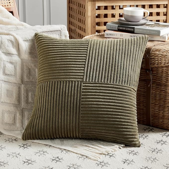 Fancy Homi 2 Packs Olive Green Decorative Throw Pillow Covers 20x20 Inch - Image 2