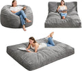 Hobestluk Bean Bag Chair Convertible Beanbag Chairs for Adults, 3 in 1 Bean Bags with Plush Chevron Cover, Adult Bean Bag Chair for Living Room, Bedroom (Grey, Full)
