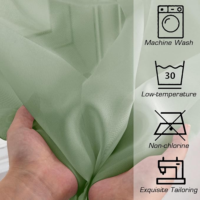 Simplebrand Sage Green Sheer Curtains 96 Inches Long, Light Filtering Rod - Image 9