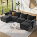 Vesgantti 142" U Shaped Sectional Couch, Comfy Cloud Modular Sectional Sofa with 2 Ottoman Deep Seat Corduroy Modern Cloud Sofa, Modular Sofas for Living Room, Bedroom and Apartment, Gray