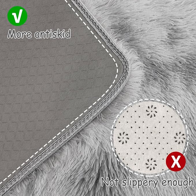Tie Dye Grey Fluffy Rug for Bedroom 4x6ft Soft Shag Area Rug Mat Bedside Throw - Image 4