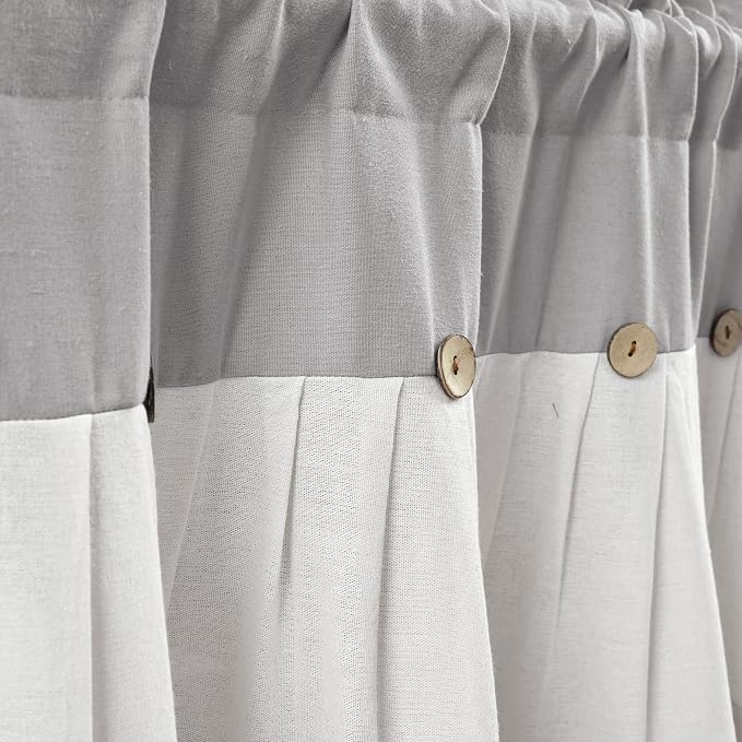 Lush Decor Linen Button Farmhouse Valance Curtians 84"W x 18"L Gray & Off White - Image 3