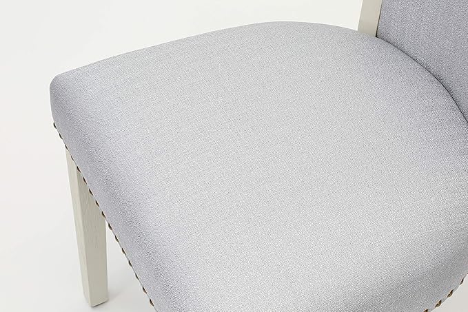 East West Furniture V077VE005-7 7 Piece Dining Room Furniture Set Consist of a Rectangle Dining Table with V-Legs and 6 Grey Linen Fabric Parsons Chairs, 40x72 Inch, Multi-Color