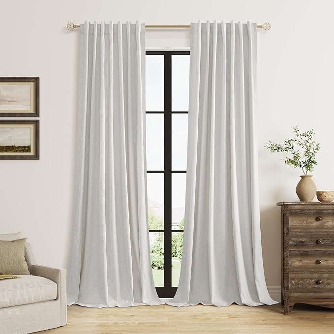 Guken Extra Long 100% Natural Blackout Curtains 144 Inch Length 2 Panels Set by Guken