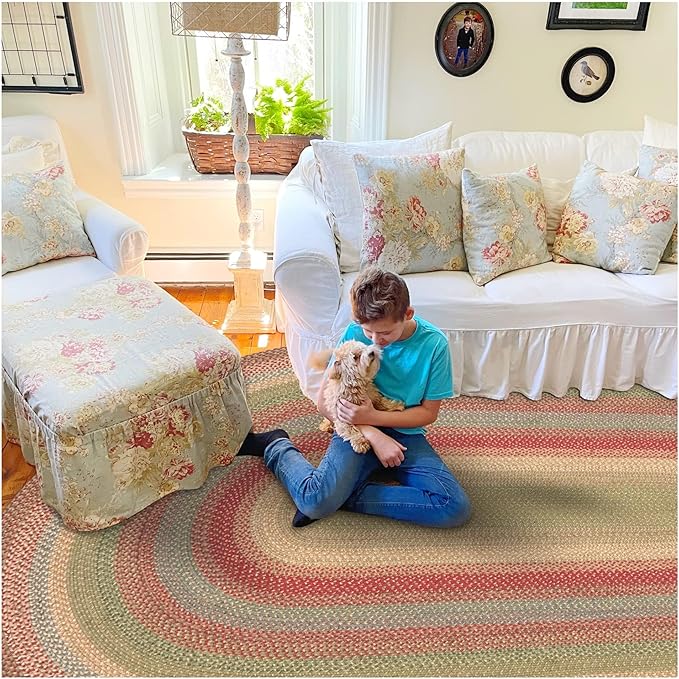 Homespice Azalea Multicolor Oval Braided Rugs, Jute, 8x10' - Perfect Country Primitive Decor for Bedroom, Living Room, Everywhere