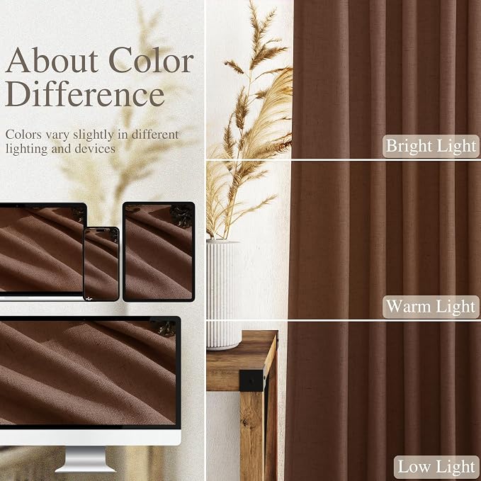 Mocha Brown Linen Curtains 63 Inches Long 2 Panel Sets - Image 3