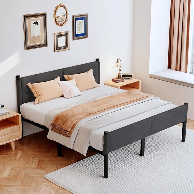 Metal Bed Frame,14Inch King Size Bed Frame with Storage Space,Heavy Duty Sturdy Mattress Foundation,Easy Assembly,No Box Spring Needed,Black,King Grey