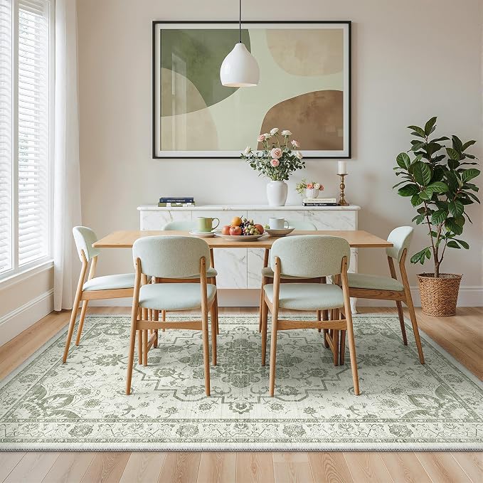 Madane 9x12 Area Rugs for Living Room, Machine Washable Vintage Green Rug - Image 2
