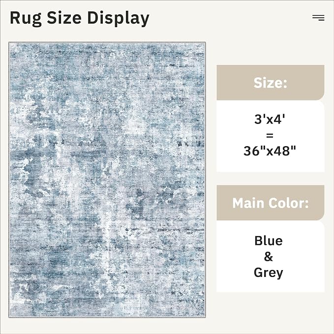 3x4 Rug, Small Area Rug for Kitchen, Machine Washable Non-Slip Throw Rug - Image 5