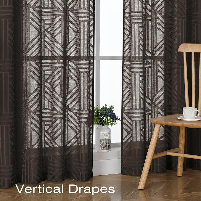 Simplebrand Chocolate Sheer Kitchen Curtains 36 Inch Length Tier Curtains 2 - Image 5