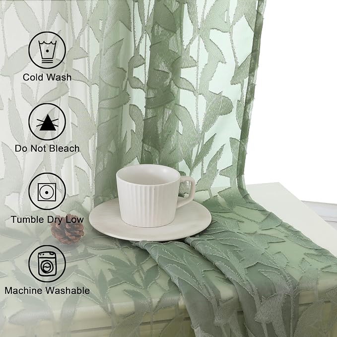 Lecloud Leia Living Room Sheer Curtains 84 Inches Long 2 Panels, Sage Green - Image 7
