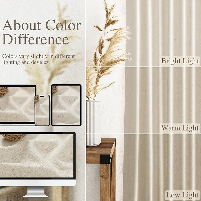 Nanspring Vanilla Linen Curtains 96 Inches Long - Image 3