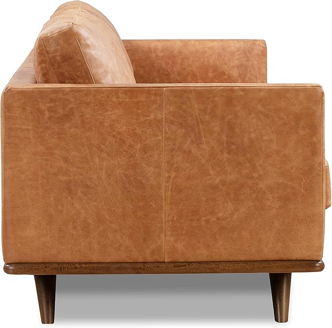 Poly & Bark Nolita Leather Couch - 85-Inch Sofa - Full-Grain Leather Sofa for Living Room with Feather-Down Topper - Living Room Couch - Pure-Aniline Vintage Italian Leather in Cognac Tan