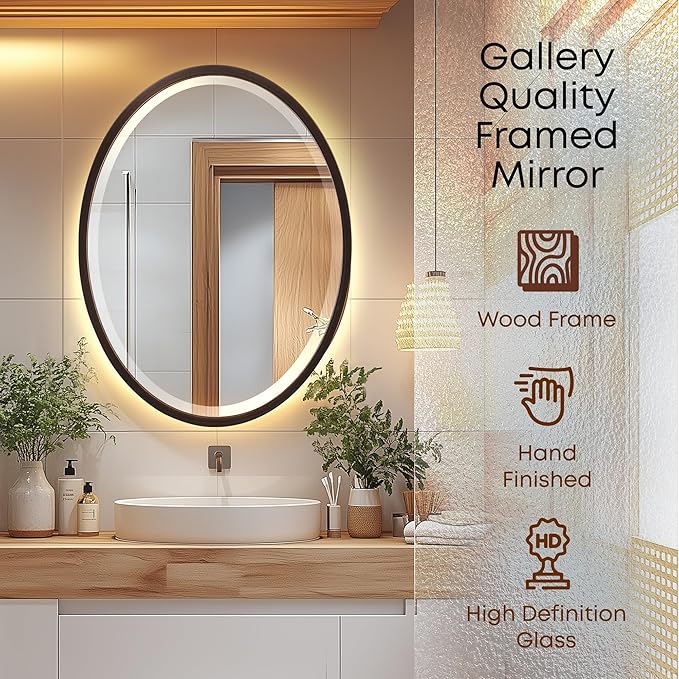 OVALCREST - Oval Wooden Beveled Wall Mirror for Home Decor, Bathroom, Vanity, Bedroom, Living Room, Hallway - London Style (Rubbed Bronze) 25.1 x 31.1