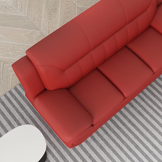 Container Furniture Direct Michael Modern Faux Leather Upholstered Stainless Steel Legs Living Room Sofa, Loveseat, Red
