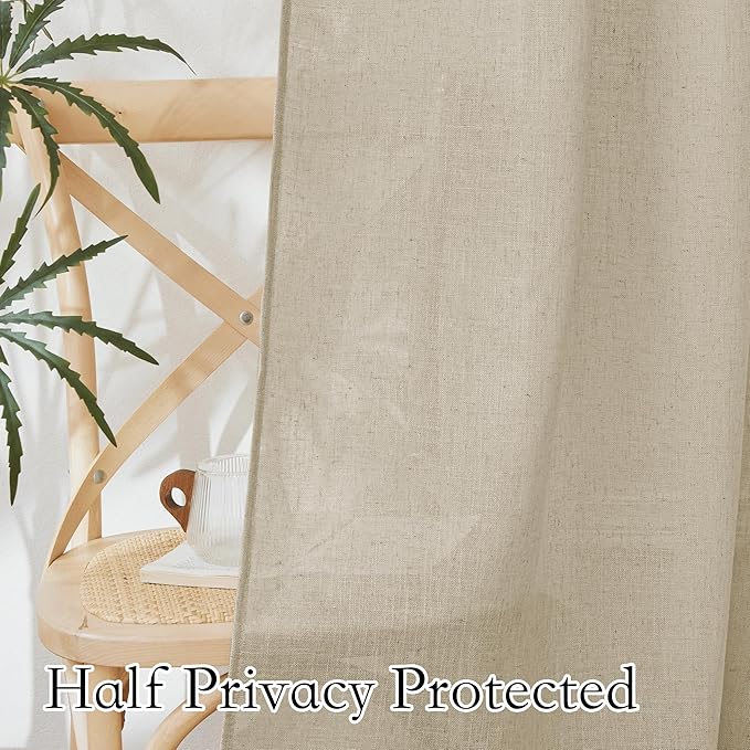 RYB HOME Linen Sheer Curtains for Bedroom Privacy Textured Sheer Window - Image 4