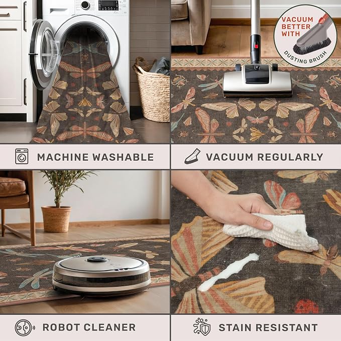 Vintage 2x3 Entry Way Rugs Indoor, Stain Resistant Washable Kitchen Rugs Non - Image 4