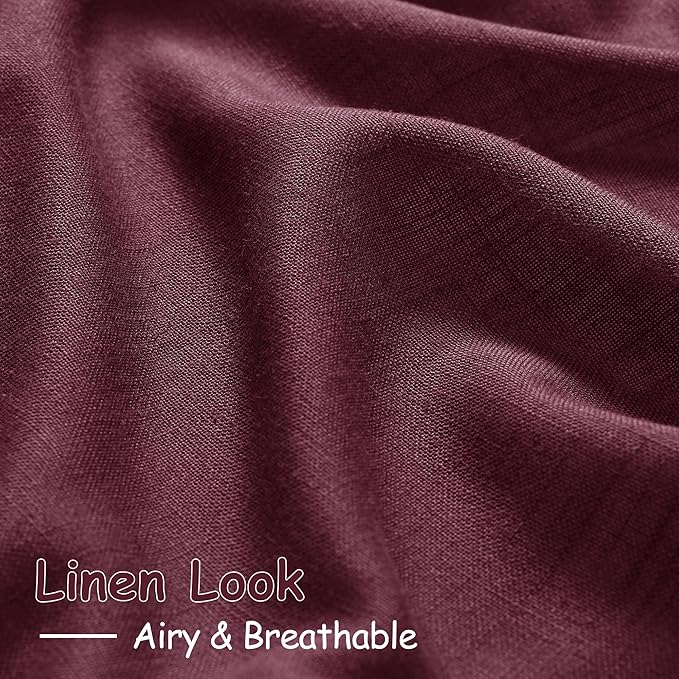 Nanspring Burgundy Linen Curtains 84 Inch Length 2 Panels Set - Image 5