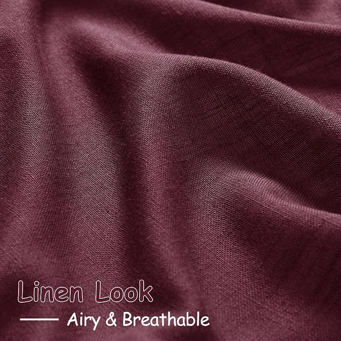Burgundy Linen Curtains 90 Inch Long 2 Panels Set - Image 5