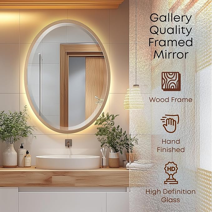 OVALCREST - Oval Wooden Beveled Wall Mirror for Home Decor, Bathroom, Vanity, Bedroom, Living Room, Hallway - London Style (Gold Spray) 19.1 x 25.1