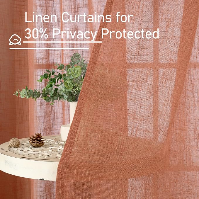 LAMIT Semi Sheer Linen Kitchen Curtains 24 Inch Length, Light Filtering Window - Image 5