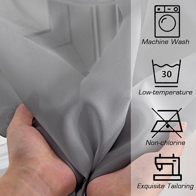 Simplebrand Grey Sheer Curtains 63 Inch Length 2 Panels, Rod Pocket Solid Color - Image 8