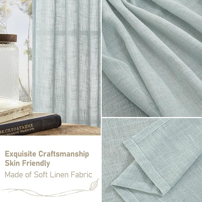 LAMIT Semi Sheer Linen Curtains 36 Inch Length 2 Panels, Light Filtering Panels - Image 6