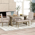 Ball & Cast Dining Table Set for 6, 60" Rectangular Dining Room Table with 4 Upholstered Chairs and 1 Bench, 6-Piece Farmhouse Dining Furniture Set with Solid Wood Legs for Kitchen,Natural Wood Wash