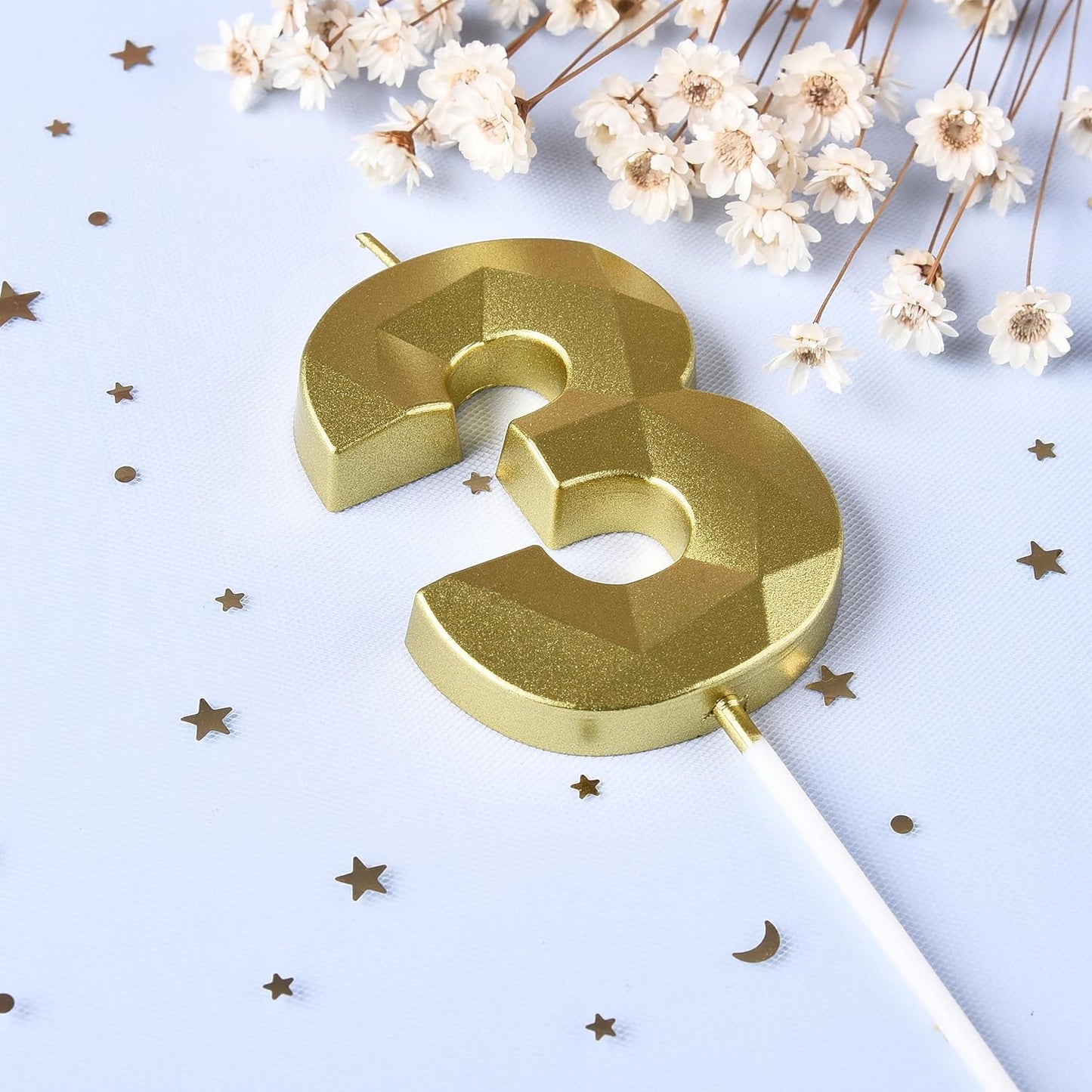 PHD CAKE 2.76 Inch Crystal Gold 3 Number Birthday Candles, Gold Number Candles, Cake Number Candles, Party Celebration