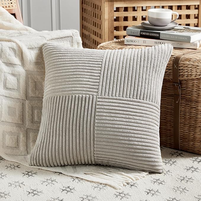 Fancy Homi 2 Packs Neutral Grey Euro Decorative Throw Pillow Covers 26x26 Inch - Image 2