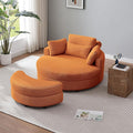 51.2'' Oversized Barrel Armchair with Storage Ottoman，Round Single Reading Upholstered Chairs,Recliner Sofa Chaise with 4 Movable Pillows for Living Room(Orange+Linen)