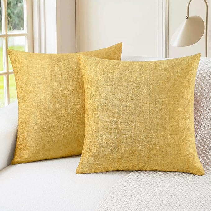 CaliTime Throw Pillow Covers Decorative 26 X 26 Inches Pack of 2 Cozy Chenille Cushion Cases for Couch Sofa Bed Living Room Home Gold