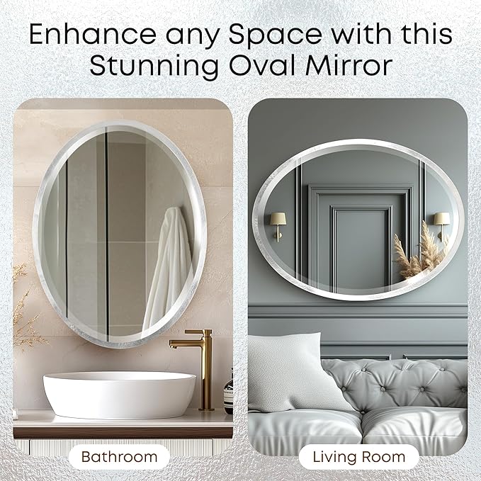 OVALCREST - Oval Wooden Beveled Wall Mirror for Home Decor, Bathroom, Vanity, Bedroom, Living Room, Hallway - London Style (Silver Leaf with Brown Antique) 23.1 x 29.1