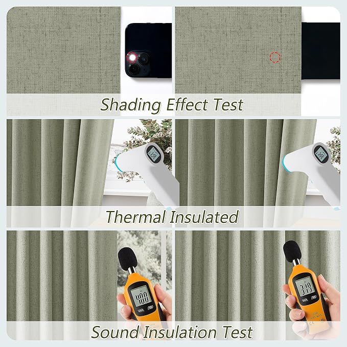 Sage Green 100% Blackout Linen Curtains 72 Inch Length 2 Panels Set - Image 5