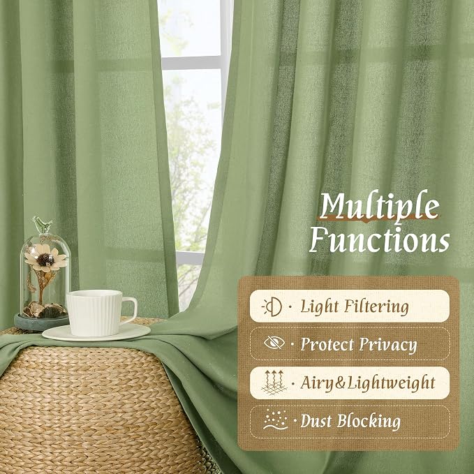 LAMIT Sage Green Linen Curtains 63 inch Length - Image 9