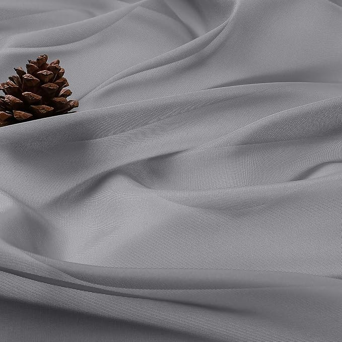 OWENIE Grey Sheer Curtain 90 Inches Long 2 Panels Set, Solid Filmy Drapes - Image 8