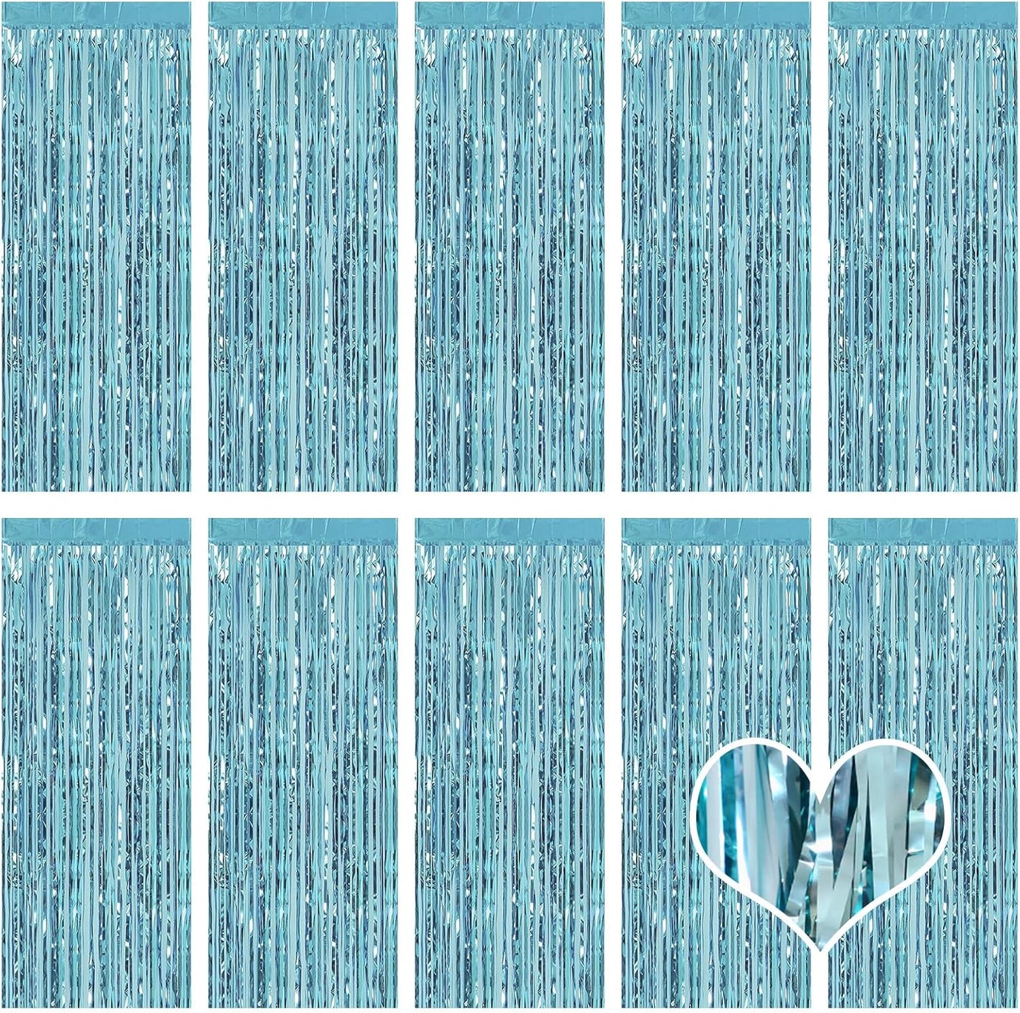 10 Pack Blue Backdrop Curtain 3.2ft x 8.2ft Metallic Tinsel Foil Fringe Curtains Photo Booth Background for Birthday Party Decoration Baby Shower Engagement Wedding Christmas Decoration (Blue)
