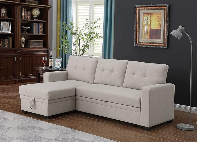 Devion Furniture Philly 4-in-1 Convertible L Shaped Couch with Pull Out Bed and Storage, Sectional Sleeper Sofa with Reversible Chaise for Living Room, Apartment, Bedroom, Office
