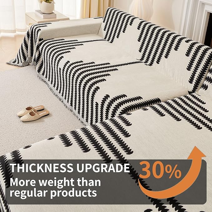 HAOMAIJIA Boho Sofa Covers Couch Covers for 3 Cushion Couch Sofa Pet Friendly Soft Thick Couch Cover for Dogs Washable Sectional Couch Covers L Shape Furniture Protector (Black, 91"x150")
