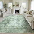 9x12 Area Rug Dark Green Modern Neutral Abstract Living Room Bedroom Indoor Floor Carpet Low Pile Soft Non-Slip Lightweight Vacuumable Washable Large Throw Rug for Nursery Dining Room