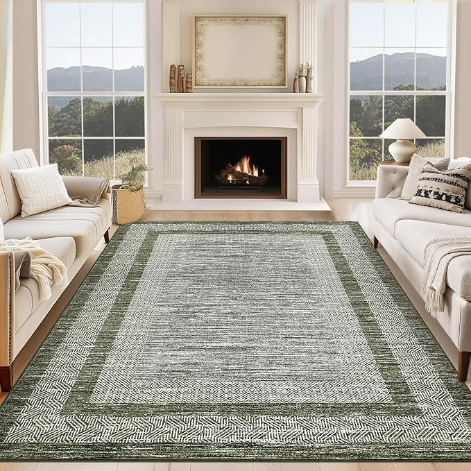 GarveeHome 9x12 Large Modern Green Area Rug Distressed Bordered Rug Soft Non - Image 7