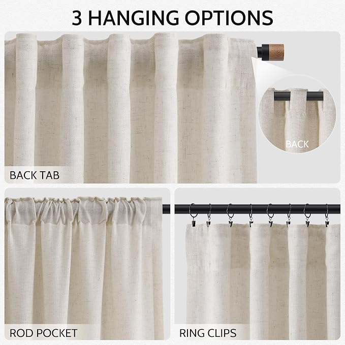 Nanspring Pearl White Linen Curtains 63 Inch Length - Image 2