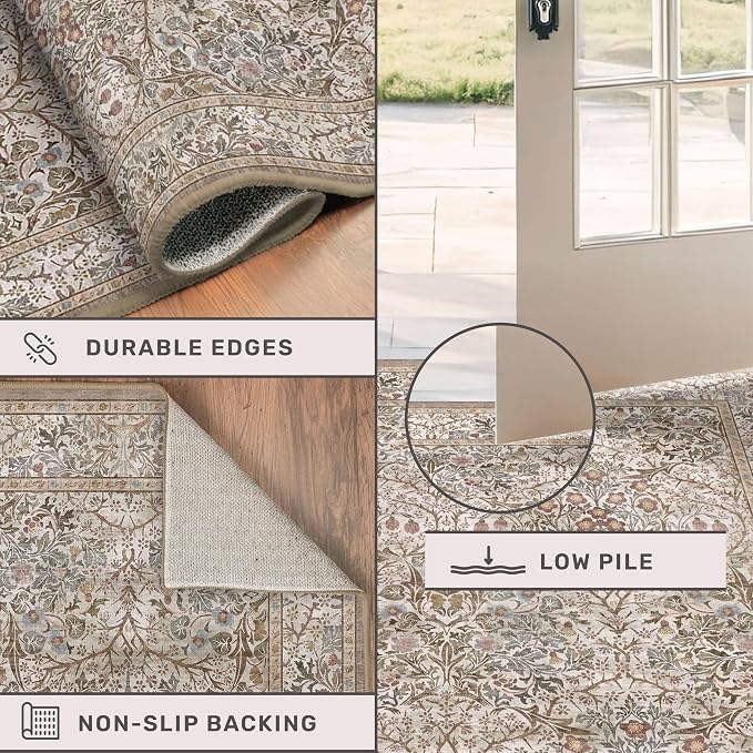5x7 Washable Moss Green Oriental Area Rug - Image 4