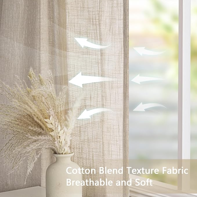 MYSKY HOME Oatmeal Curtains for Living Room, Semi Sheer Curtains & Drapes Light - Image 5
