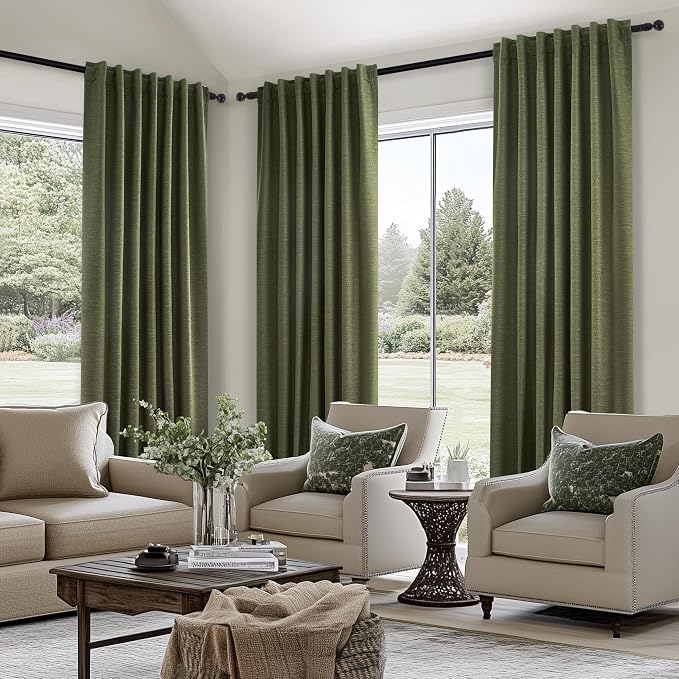 Olive Green Curtains 120 Inch Long 2 Panels Set - Image 3